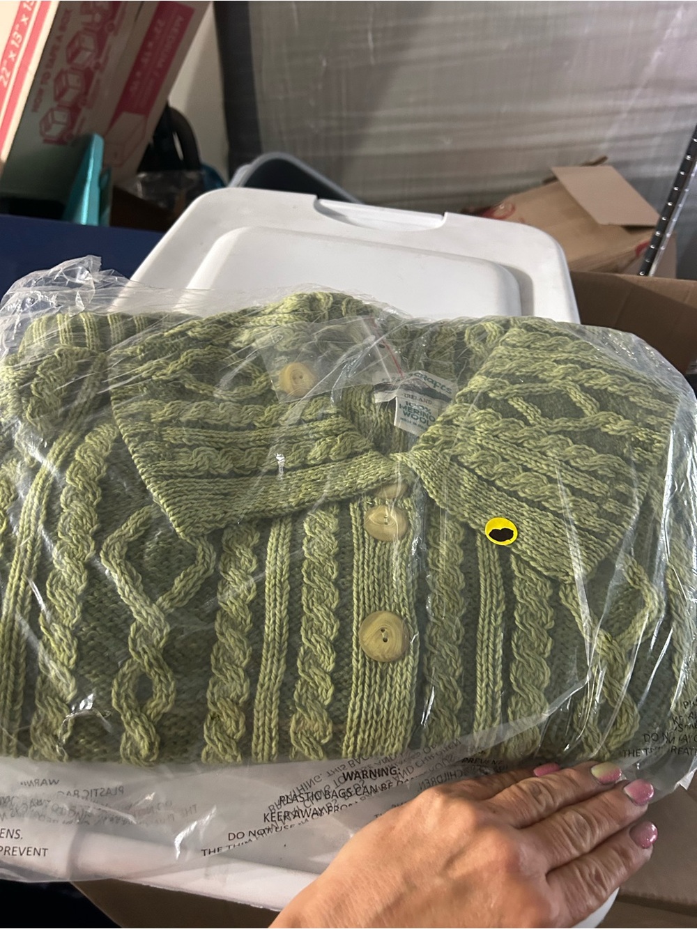 Aran Crafts Light Green Merino Wool Cable Knit Sweater - Picture 2 of 14